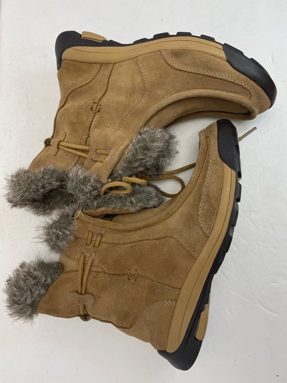 Lands End 7.5B Suede Faux Fur Lined Snow Boots